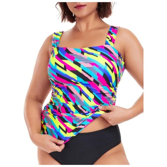**RELLECIGA** Bandeau Tankini Top Ruched Tummy Control Swimsuits Top L NWT - Picture 2 of 6